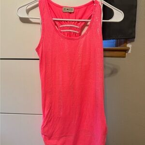 Free Kisses Neon Pink Tank with Ladder Back and Shimmer